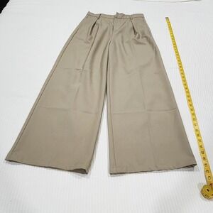 Anewsta Womens Khaki Tan Wide Leg Pleated Trousers High Waisted Dress Pants